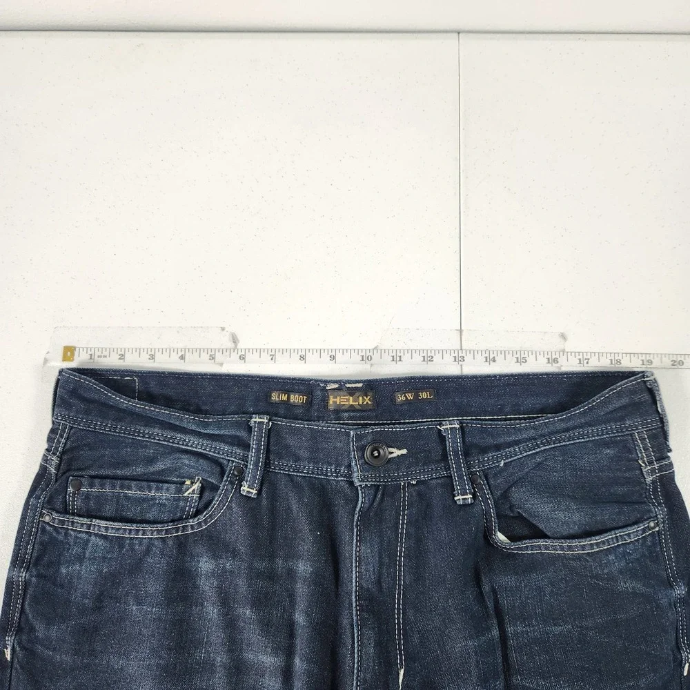 Helix‎ Mens Slim Bootcut Jeans Dark Wash Denim 36W 30L 100 Cotton 12413